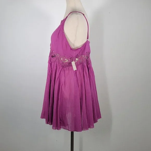 FREE PEOPLE Ilektra Lace Inset Cotton Chemise mini dress Sz M NEW - Picture 5 of 12